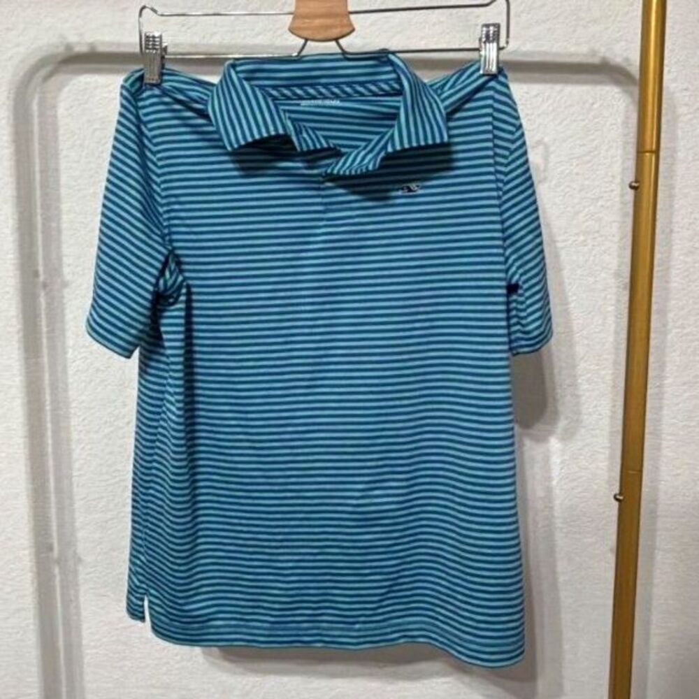Vineyard Vines Boys Active Performance Polo TShirt Size 16 Blue Teal Gently Used